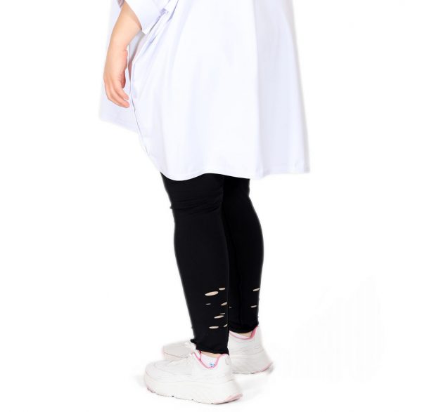 Black Leggings With Elastic Waist, Printed, Sporty Outer Seams, Laser Cut Ankle-Slits - Image 4