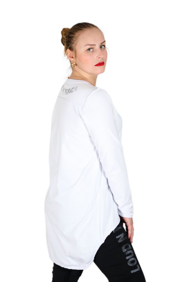Long Sleeve Asymmetric T-Shirt with Wide V-Neck and Long Back - Image 2
