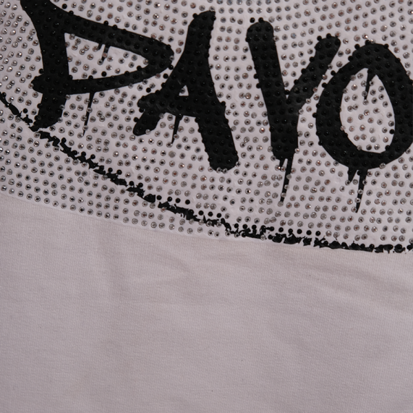 Oversize White Sweatshirt with Hood and Shiny Stone Printed of the Front - Image 2