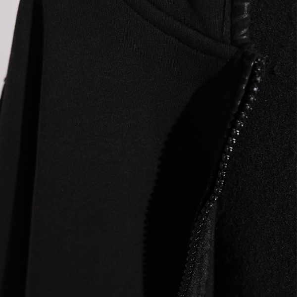 Black Oversize Sweat Cardigan with Hooded, Printed, Fleece Inside and Thick Stripe Detail on Sleeves - Image 5