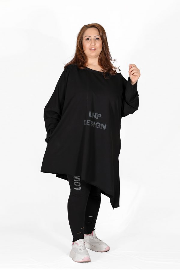 Boat Neck, Long Sleeve, Printed, Shabby Tunic with Pockets