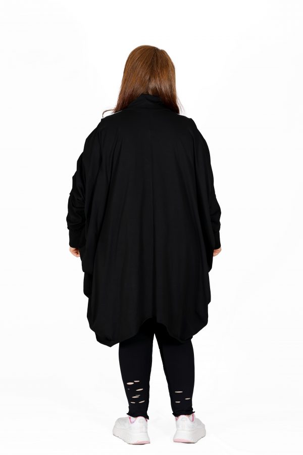Casual Black Oversize Cardigan with Stripe Detail - Image 3