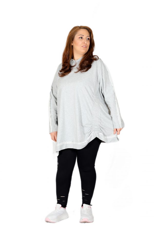 Oversized Grey Hooded Sweatshirt with Shiny Stone Printed on the Back