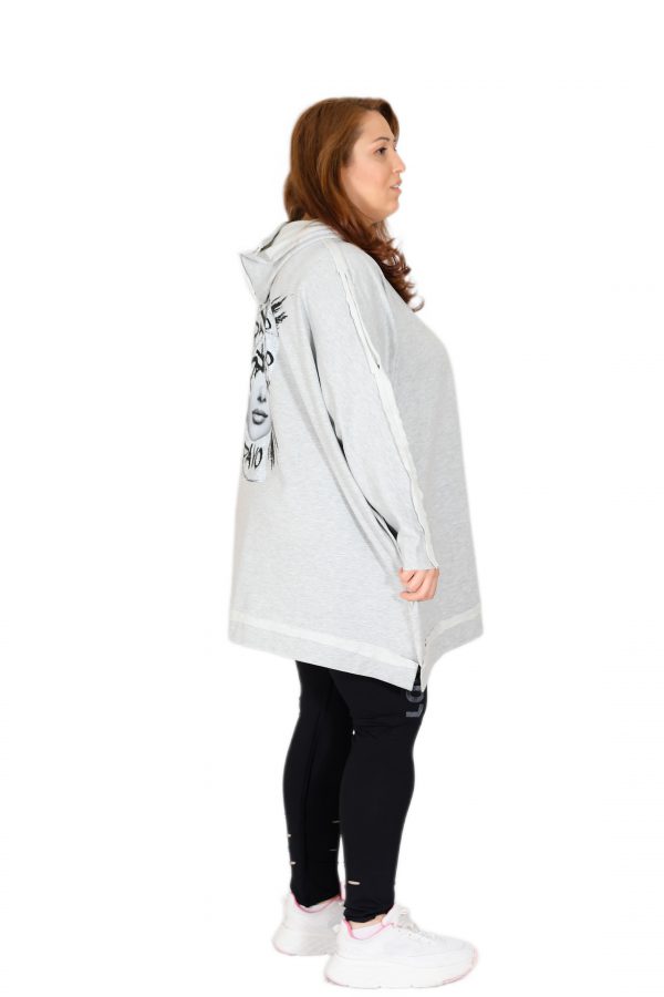 Oversized Grey Hooded Sweatshirt with Shiny Stone Printed on the Back - Image 3