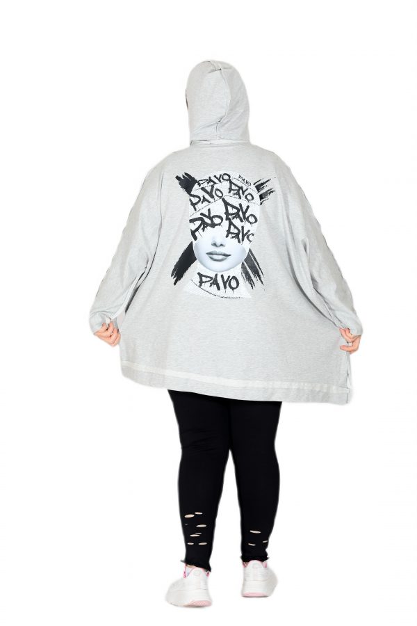 Oversized Grey Hooded Sweatshirt with Shiny Stone Printed on the Back - Image 2