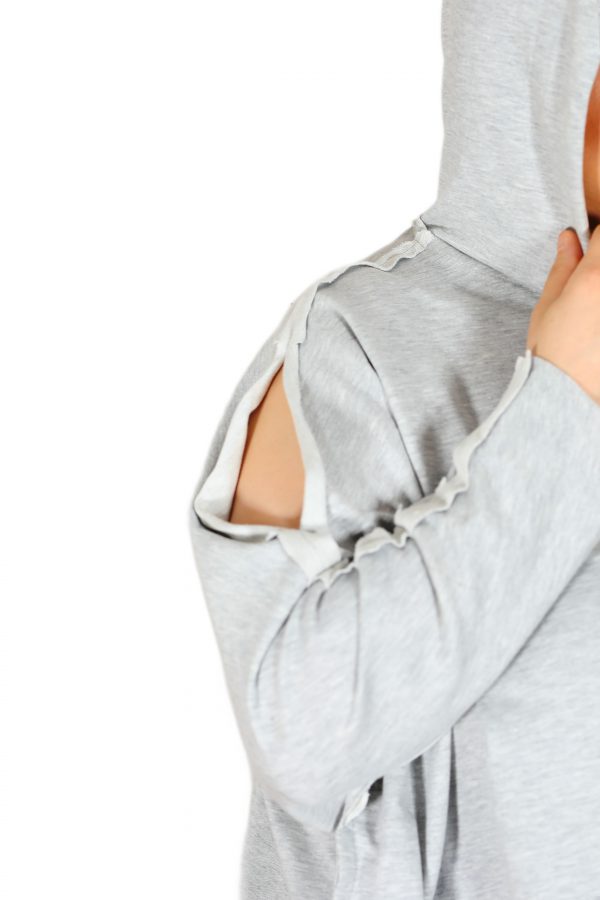 Oversized Grey Hooded Sweatshirt with Shiny Stone Printed on the Back - Image 4