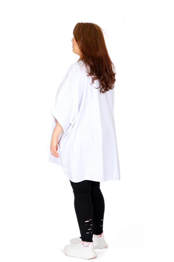V-Neck, Printed, Off-the-shoulder White Tunic - Image 2