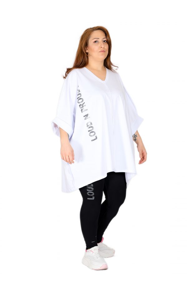 V-Neck, Printed, Off-the-shoulder White Tunic - Image 3