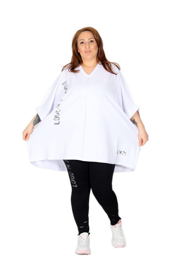 V-Neck, Printed, Off-the-shoulder White Tunic - Image 4
