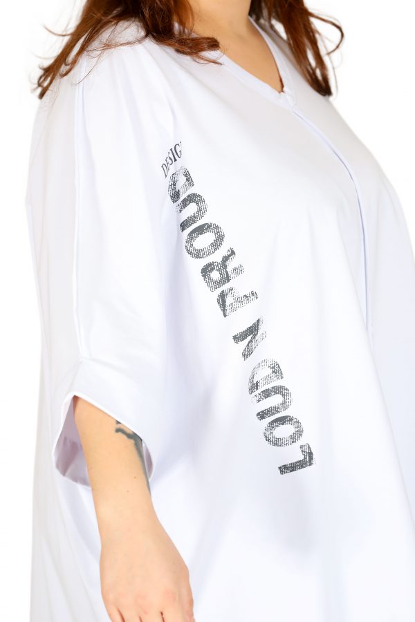 V-Neck, Printed, Off-the-shoulder White Tunic - Image 5