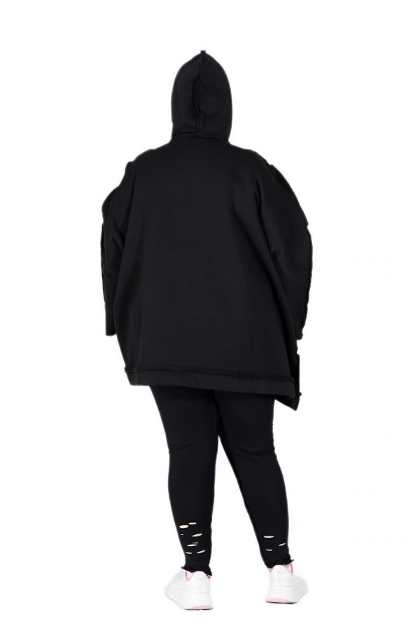 Oversized Black Sweatshirt with Fleece Inside, Shiny Stone Printed Front and Hooded - Image 4