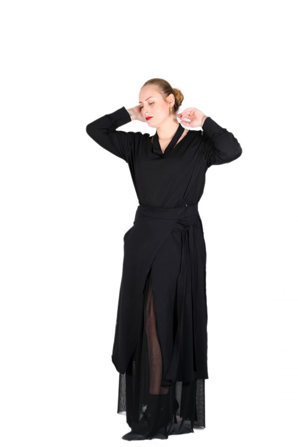 Comfortable Black Skirt with Inside Tulle Detail, Shiny Stone Brand Printed, Flamboyant - Image 3