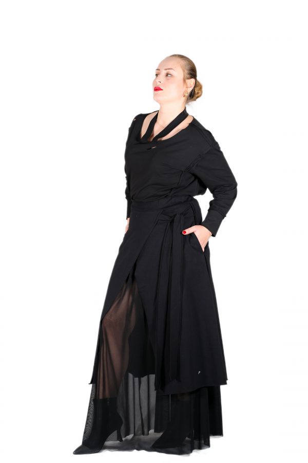 Comfortable Black Skirt with Inside Tulle Detail, Shiny Stone Brand Printed, Flamboyant - Image 4