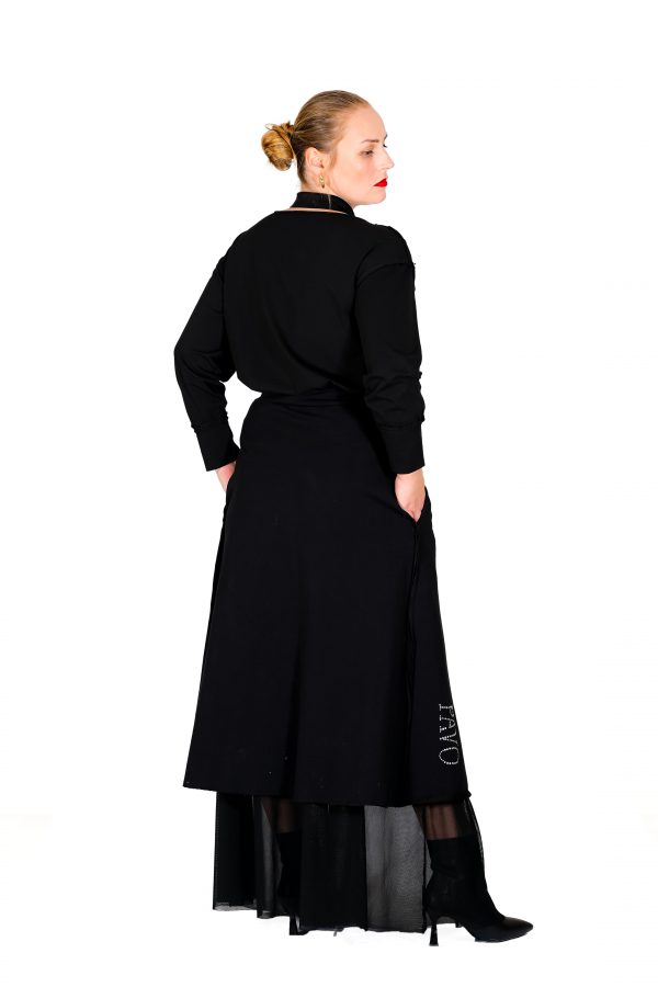 Comfortable Black Skirt with Inside Tulle Detail, Shiny Stone Brand Printed, Flamboyant - Image 6