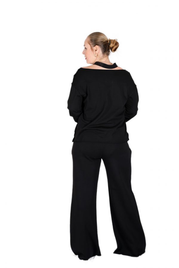 Wide Leg Black Sweatpants with Brand Printed and Shiny Stoned Printed - Image 3