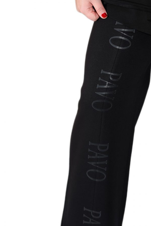 Wide Leg Black Sweatpants with Brand Printed and Shiny Stoned Printed - Image 5