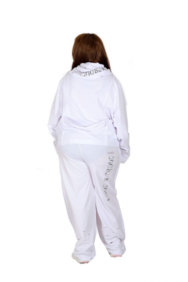 Hooded, Zippered, Pouch Pocket, Long Sleeve White Shabby Sweat Cardigan - Image 4