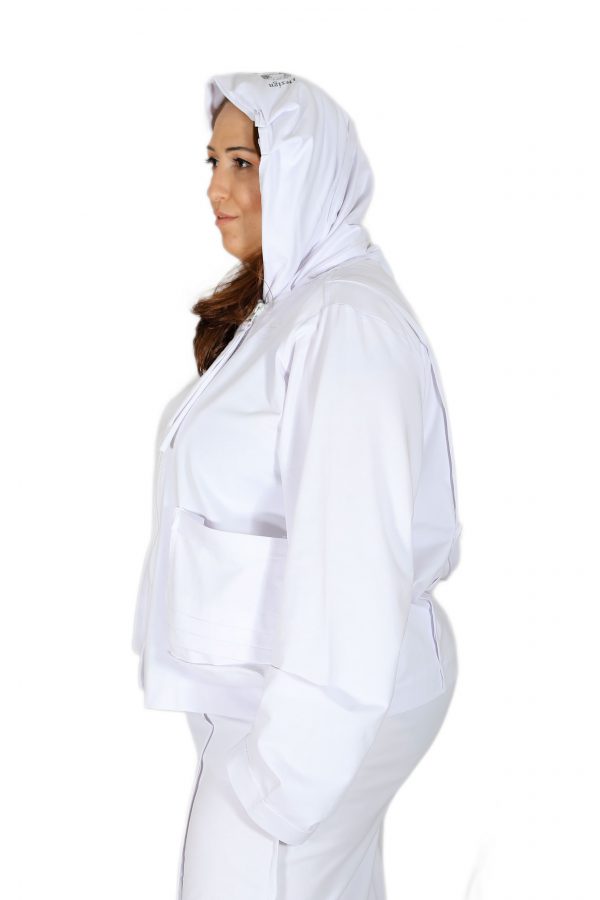 Hooded, Zippered, Pouch Pocket, Long Sleeve White Shabby Sweat Cardigan - Image 2