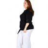 Short Sleeve Asymmetric Black T-Shirt with Cold Brand Printed and Shiny Stone Printed - Image 3