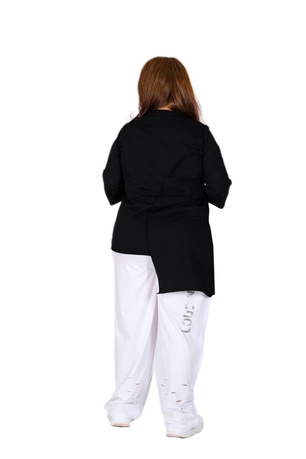 Short Sleeve Asymmetric Black T-Shirt with Cold Brand Printed and Shiny Stone Printed - Image 4
