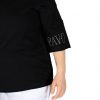 Short Sleeve Asymmetric Black T-Shirt with Cold Brand Printed and Shiny Stone Printed - Image 6
