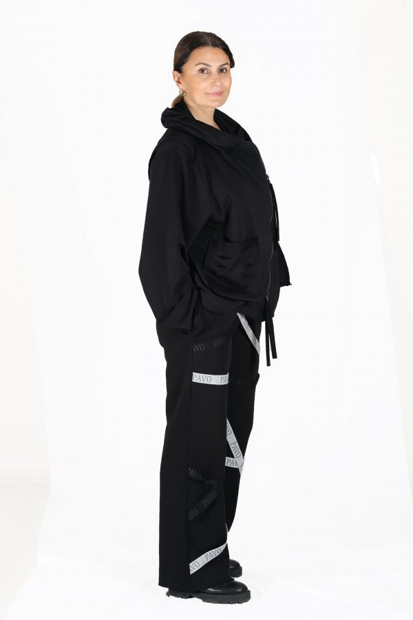 Comfortable Loose Black Sweatpants with Brand Strip Detail - Image 2