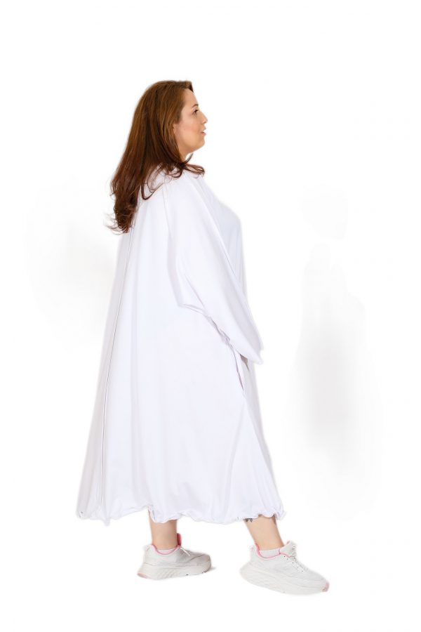 Shabby White Dress with Wide Collar, Long Sleeves, Printed, Pockets and Wire Skirt Hem - Image 2