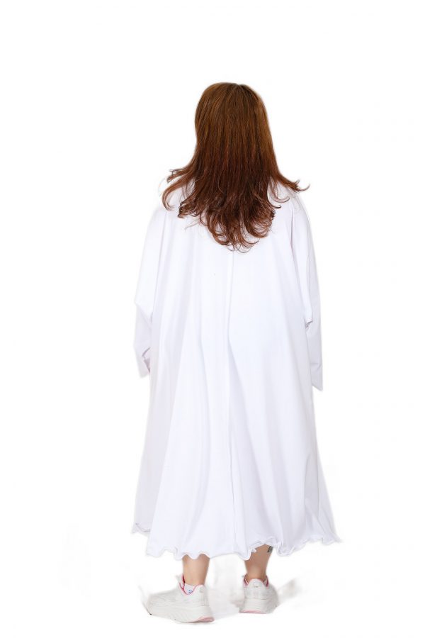 Shabby White Dress with Wide Collar, Long Sleeves, Printed, Pockets and Wire Skirt Hem - Image 3