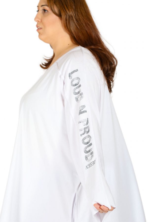 Shabby White Dress with Wide Collar, Long Sleeves, Printed, Pockets and Wire Skirt Hem - Image 5