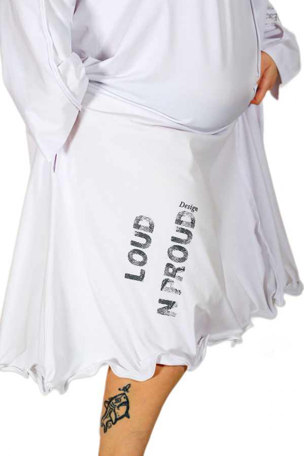 Shabby White Dress with Wide Collar, Long Sleeves, Printed, Pockets and Wire Skirt Hem - Image 6
