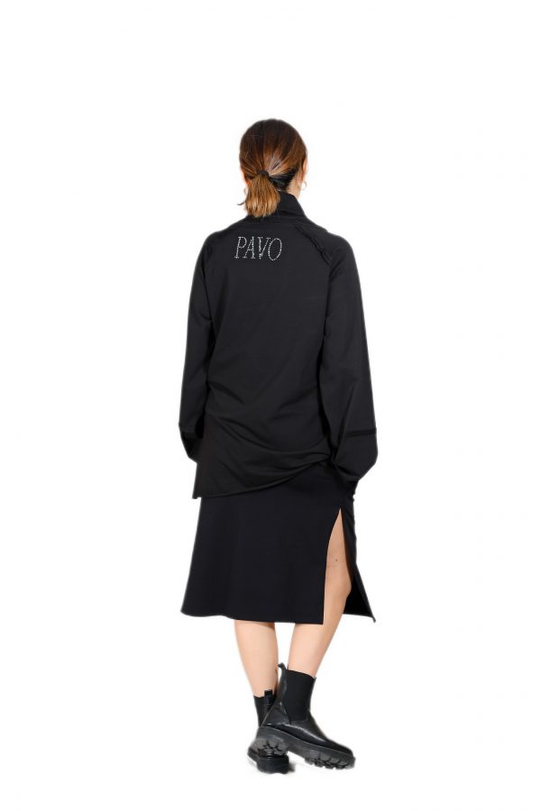 Comfortable Black Blouse with Long Sleeve and Draped Collar - Image 3