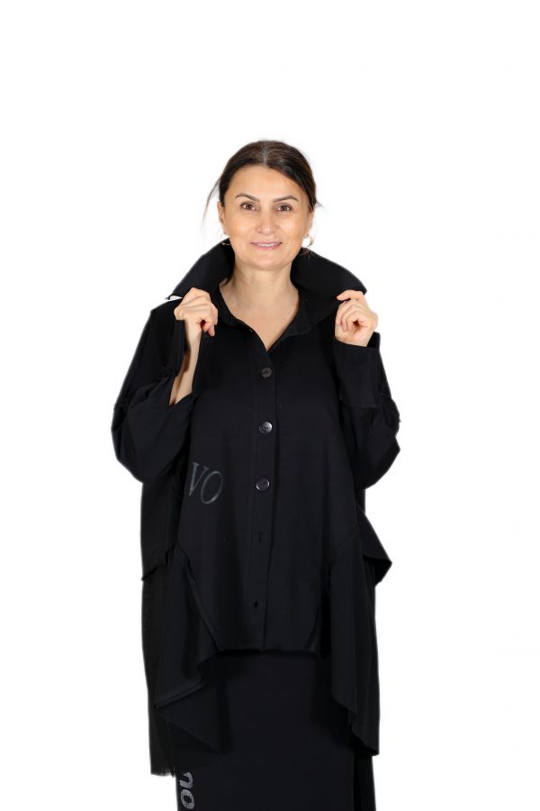 Black Shaggy Shirt with Tulle Skirt and Cold Brand Printed - Image 4