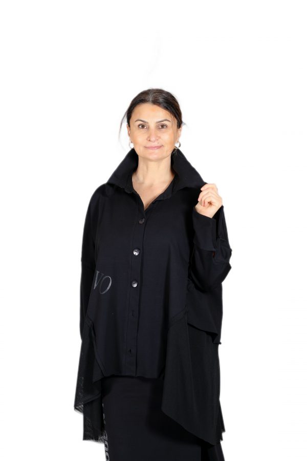 Black Shaggy Shirt with Tulle Skirt and Cold Brand Printed - Image 3