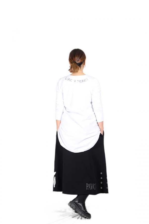 Comfortable Black Skirt with Flamboyant, Shiny Stone Brand Printed, Stripe Detailed and Pockets - Image 3