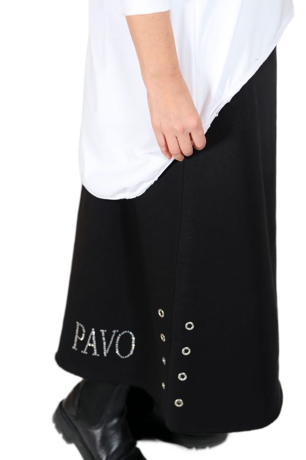 Comfortable Black Skirt with Flamboyant, Shiny Stone Brand Printed, Stripe Detailed and Pockets - Image 4