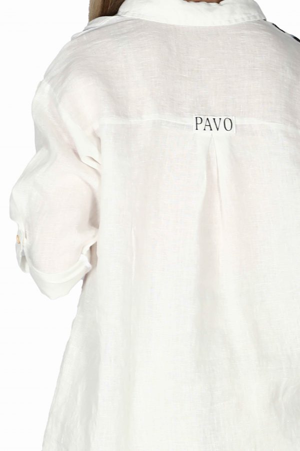 White Linen Shirt Dress with Print Detail - Image 5
