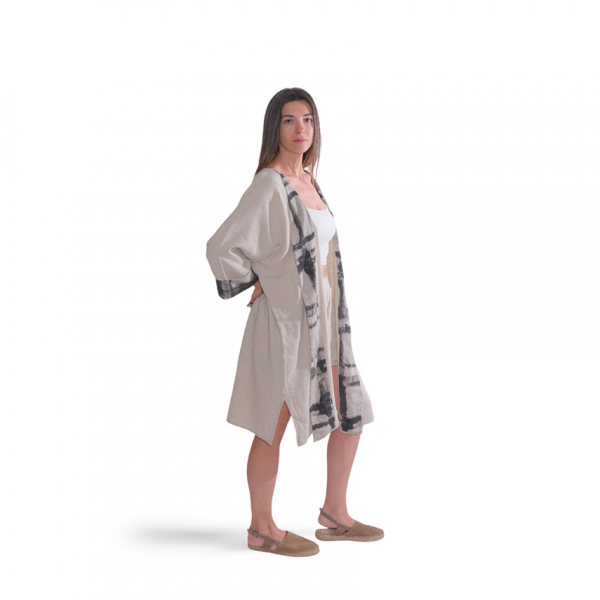 Linen Color Kimono with Print Detail - Image 2