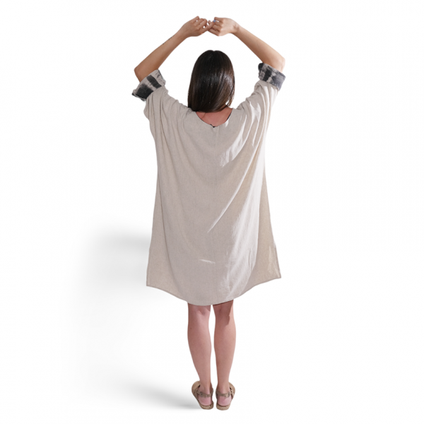 Linen Color Kimono with Print Detail - Image 3