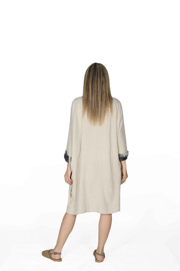 Linen Color Kimono with Print Detail - Image 5