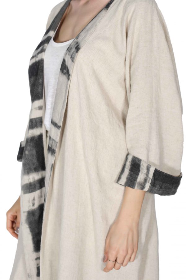 Linen Color Kimono with Print Detail - Image 4