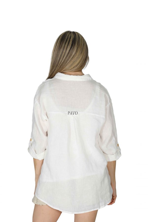 Casual White Color Shabby Linen Shirt - Image 3