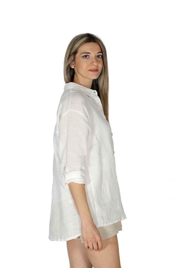Casual White Color Shabby Linen Shirt - Image 2