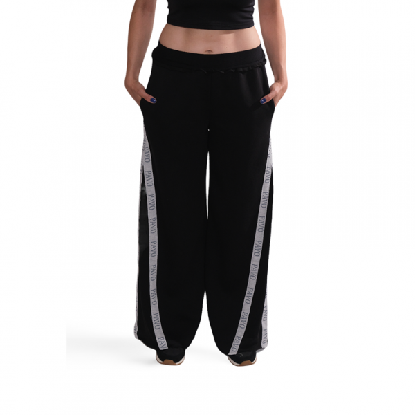 Black, Loose Tracksuit Pant with Strip Detail on Sides