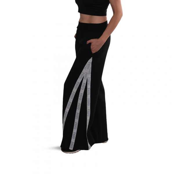 Black, Loose Tracksuit Pant with Strip Detail on Sides - Image 2