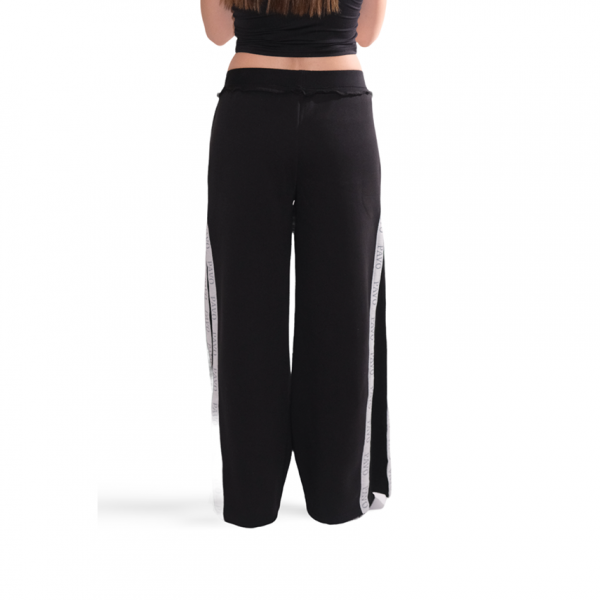 Black, Loose Tracksuit Pant with Strip Detail on Sides - Image 3