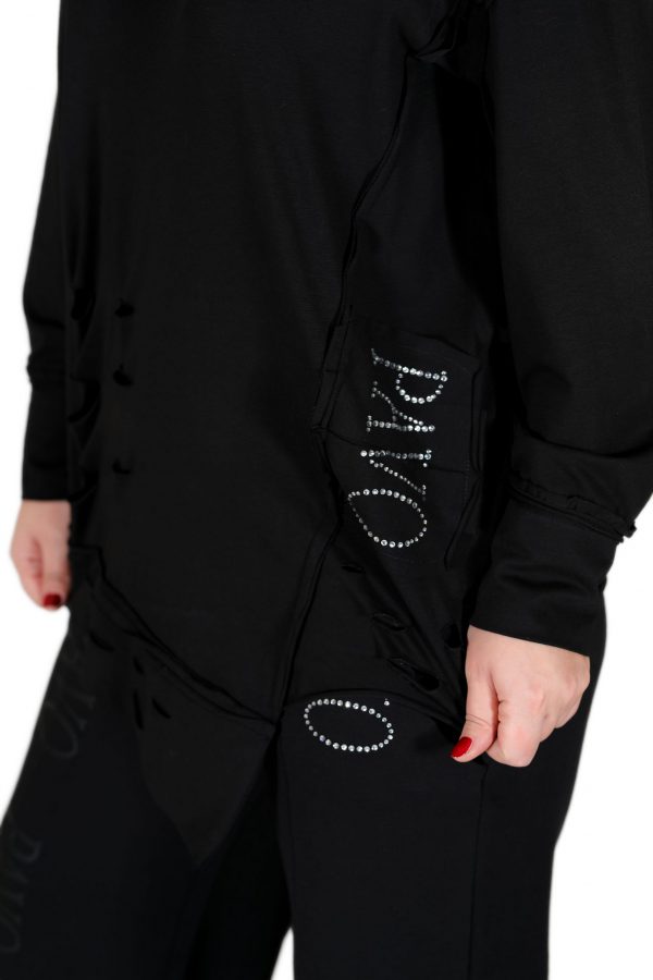 Asymmetrical Black Blouse with Straps at the Neck - Image 2