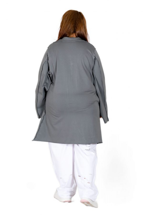 Brand Printed, Zipper, Pocket, Gray Shabby Cardigan Jacket - Image 3