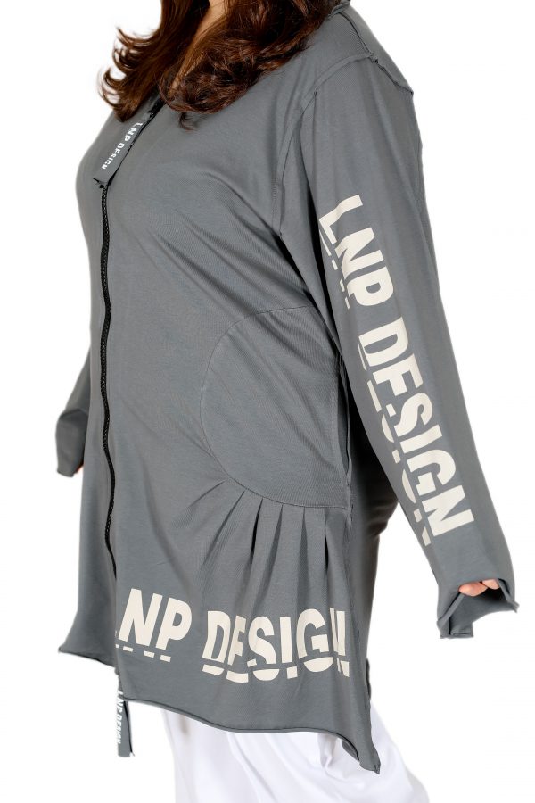 Brand Printed, Zipper, Pocket, Gray Shabby Cardigan Jacket