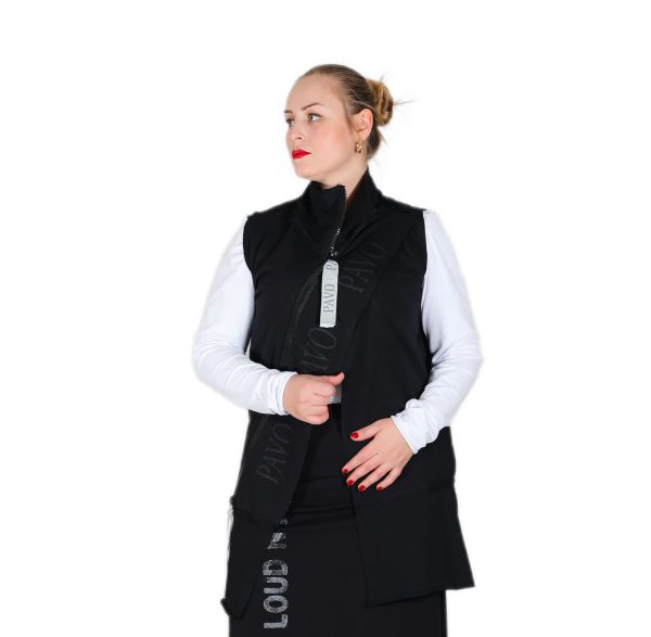 Black Vest with Brand Printed, Cross Zipper Detail