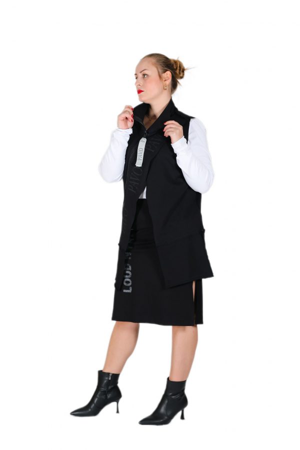 Black Vest with Brand Printed, Cross Zipper Detail - Image 3